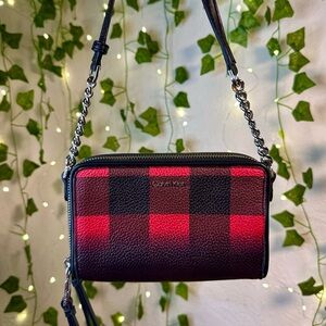 Calvin Klein Red and Black Plaid Crossbody Bag